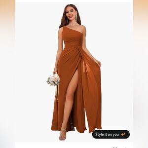 Elegant One Shoulder Rust/Burgundy Dress